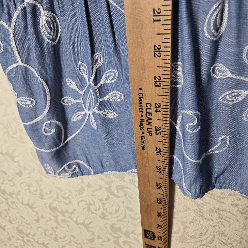 Ana & Rose Embroidered Peplum Blouse 2X Blue Cottagecore Boho Chambray Plus Size - Picture 12 of 13